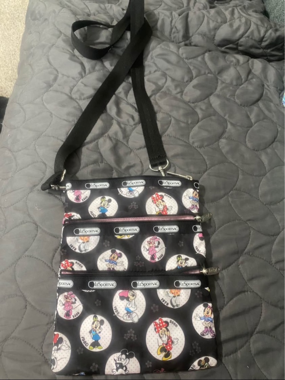 Lesportsac Black Disney Character Triple-Zip Crossbody Bag